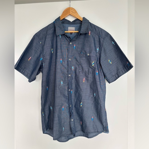 Burnside Other - Burnside 24” PTP Men’s Button Down Shirt with Multicolour Pattern, Size XL Blue.